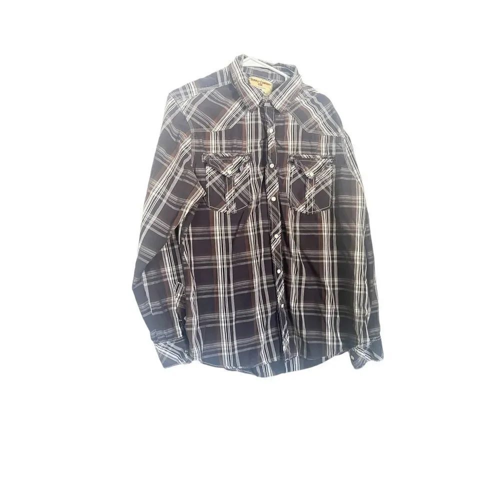 Supply Co USA Men's Button-Down Pearl Snap Plaid Black Long Sleeve Shirt Size XL